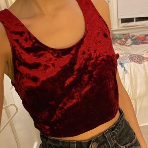 Urban outfitters red velvet crop top with black mesh back in perfect condition